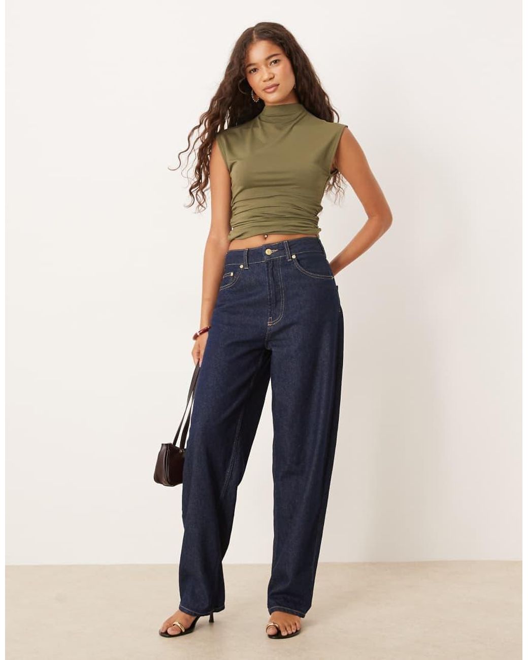 ASOS Green Peachskin Modal Cinched Side Longline Top
