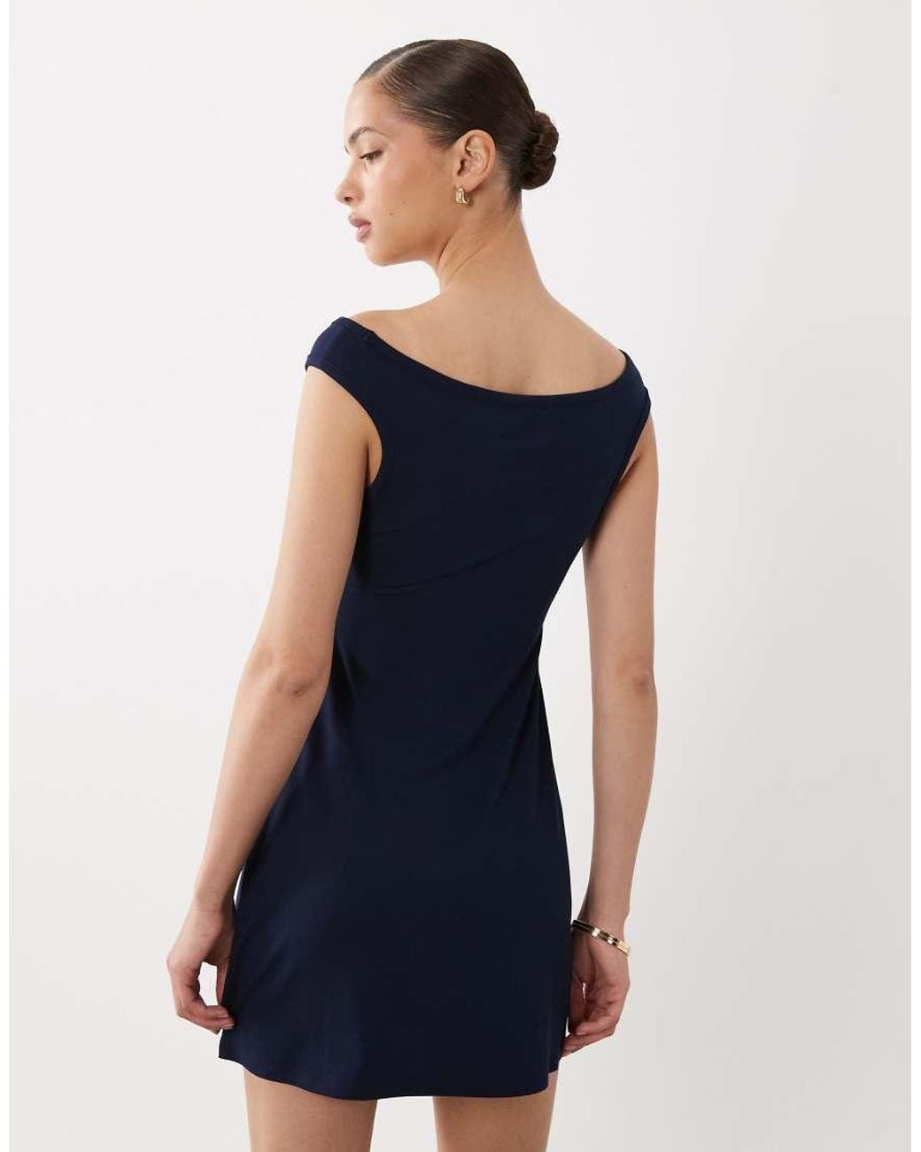 Miss Selfridge Blue Off Shoulder Mini Dress With Keyhole Detail