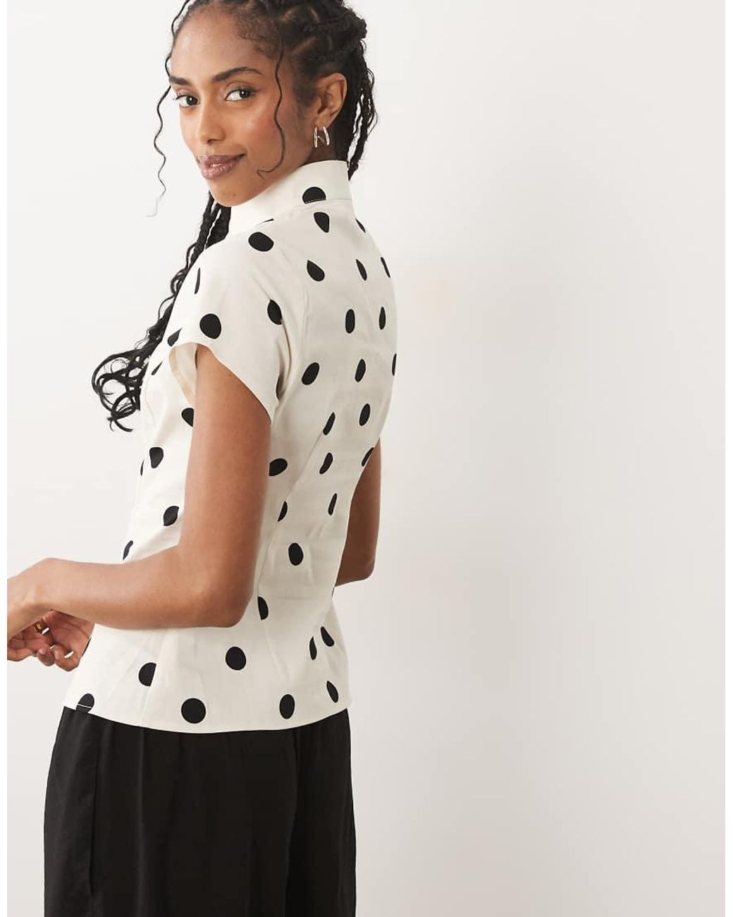 ASOS Brown Mandarin Collar With Asym Button Detail Top