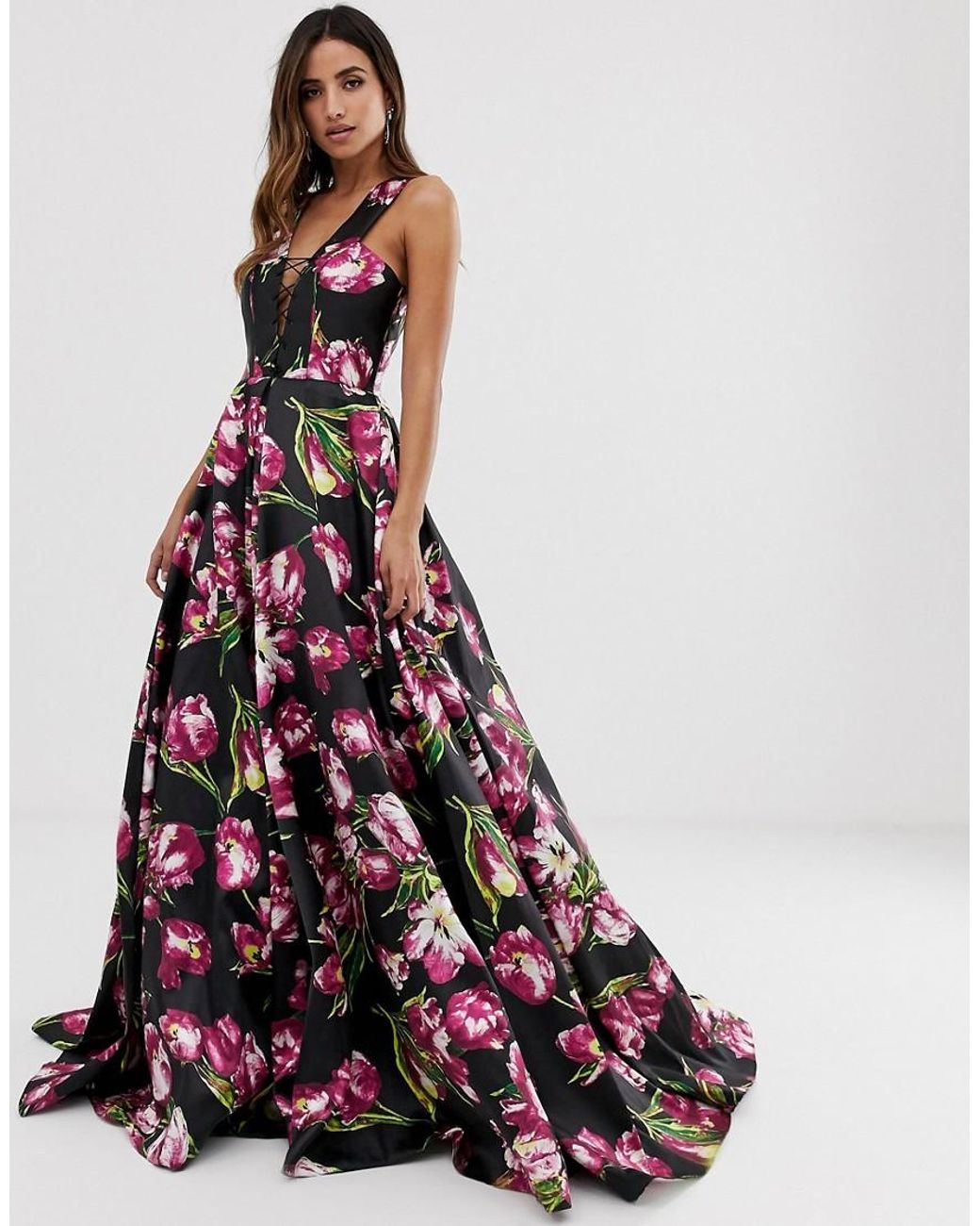 Jovani Maxikleid in A-Linie mit Blumenmuster und Trgerdetail in Schwarz |  Lyst AT