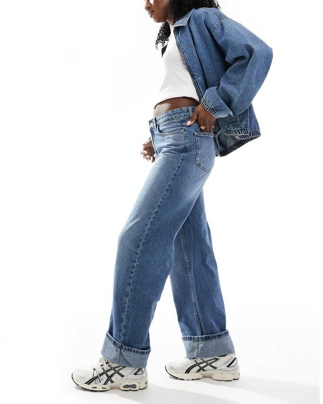 ONLY Blue Ella Wide Leg Fold Up Jeans