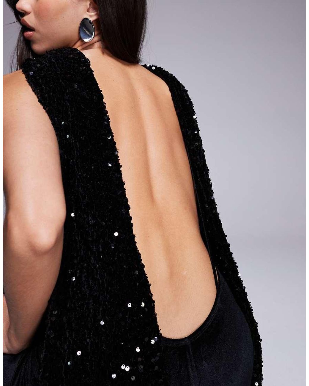ASOS Blue Velvet Sequin Maxi Dress With Scarf Detail And Open Back