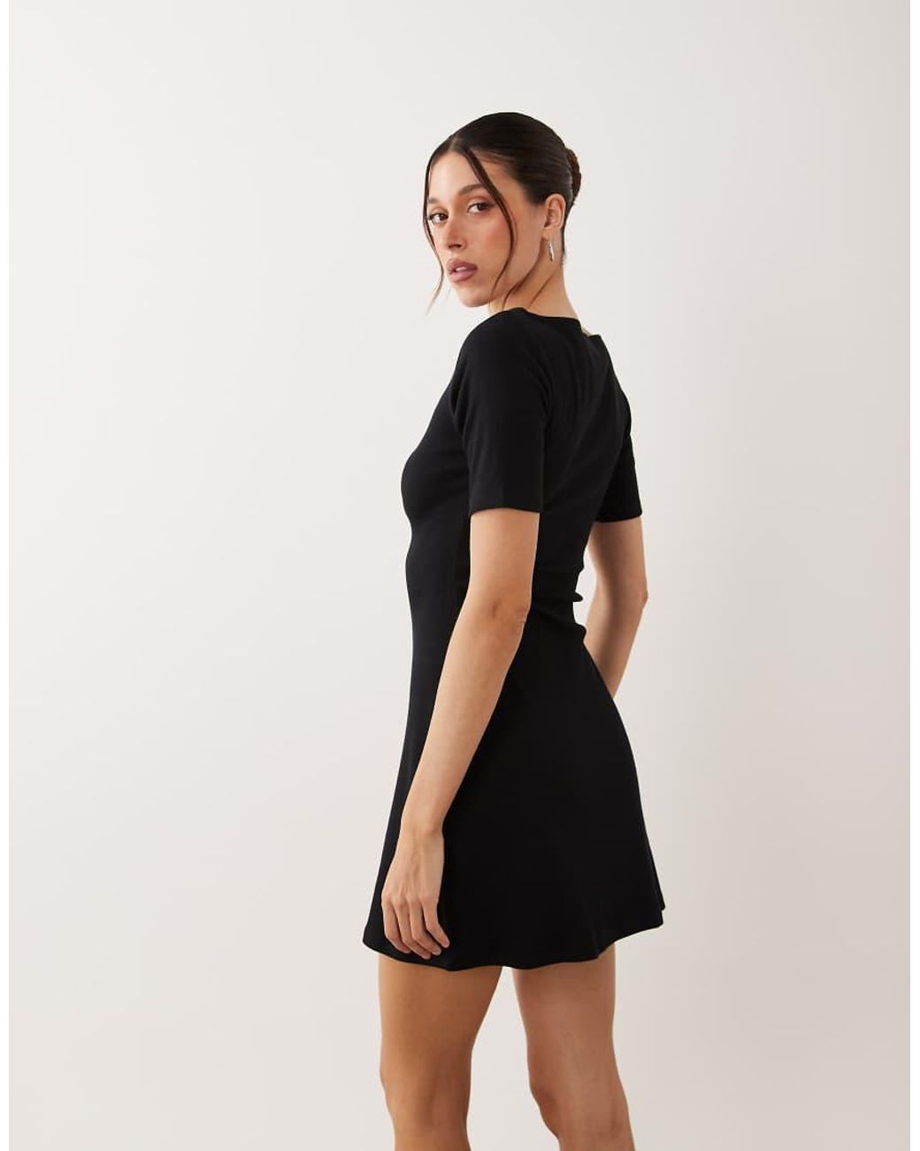 ASOS Black Rib Slash Neck Shoulder Seam Mini Dress