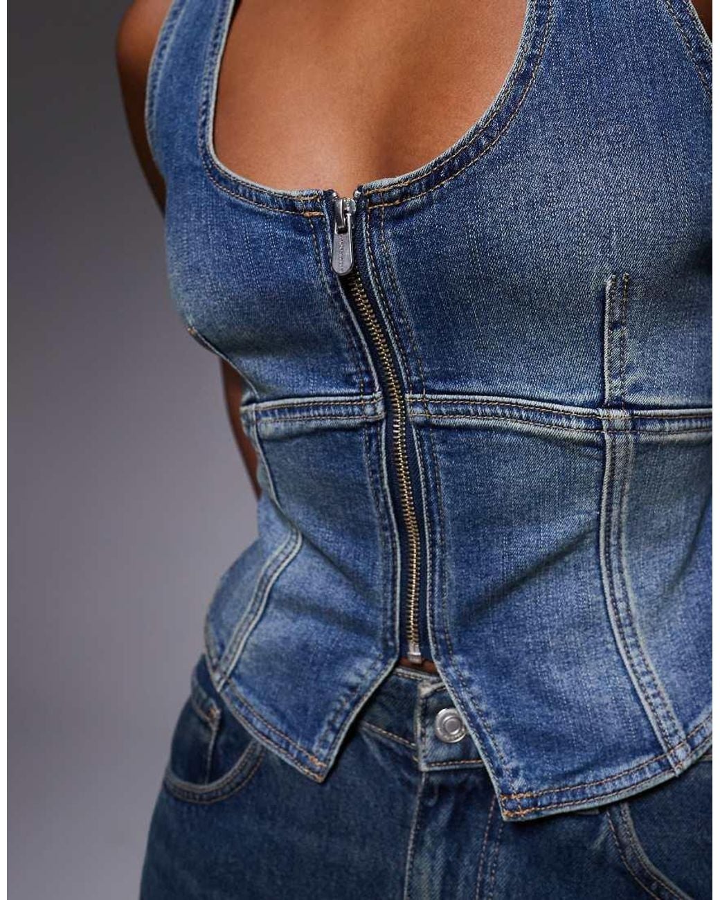 Abrand Jeans Blue Denim Pinstripe Skirt