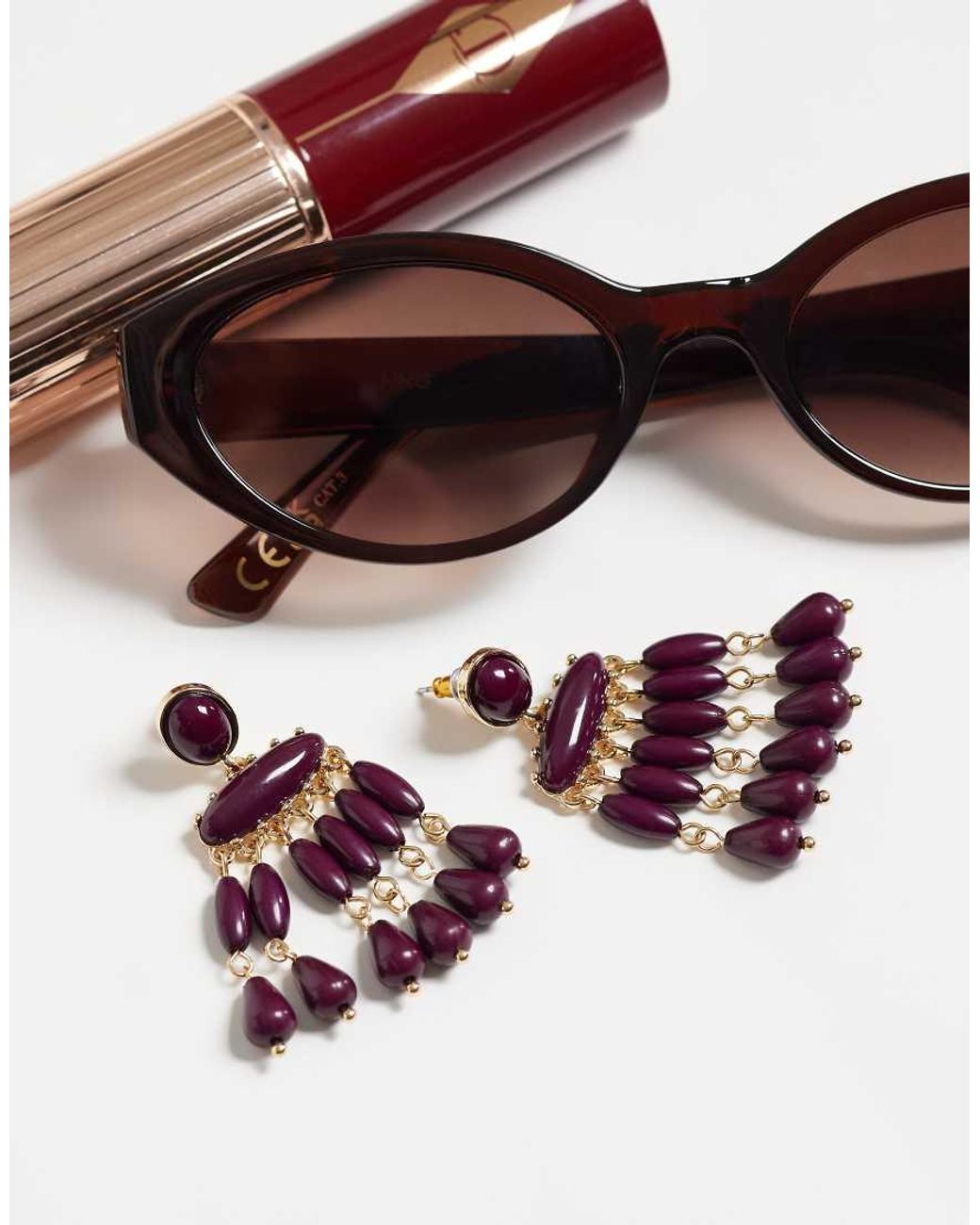 Accessorize Red Beaded Chandelier Drop Earrings