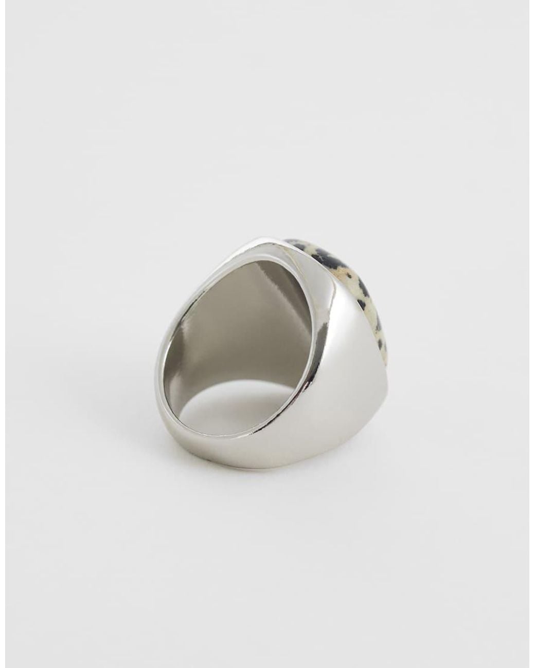 ASOS Metallic Chunky Ring With Dalmatian Jasper Stone