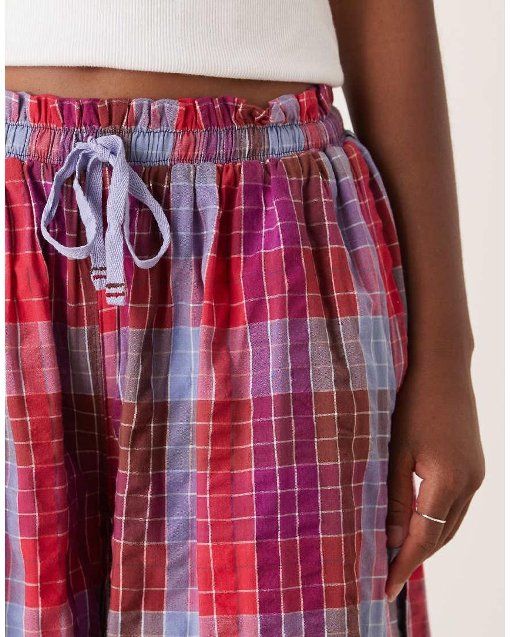 Free People Red Wide Leg Check Pyjama Pants