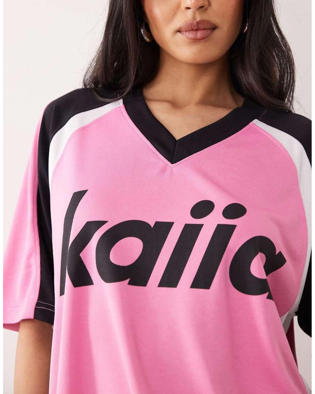 Kaiia Pink Exclusive Oversized V-neck Soccer Jersey