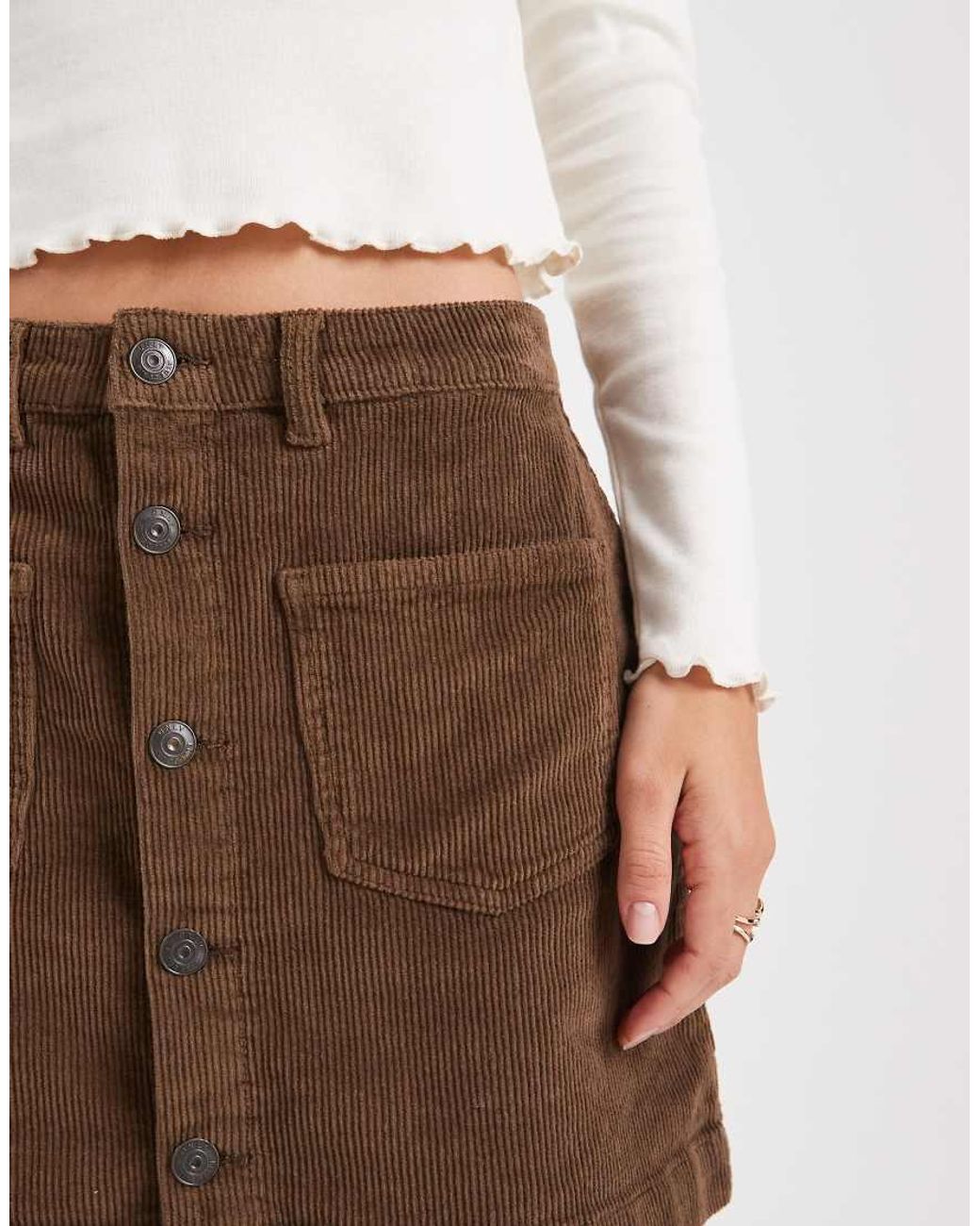 ONLY Natural Corduroy Button Up Mini Skirt