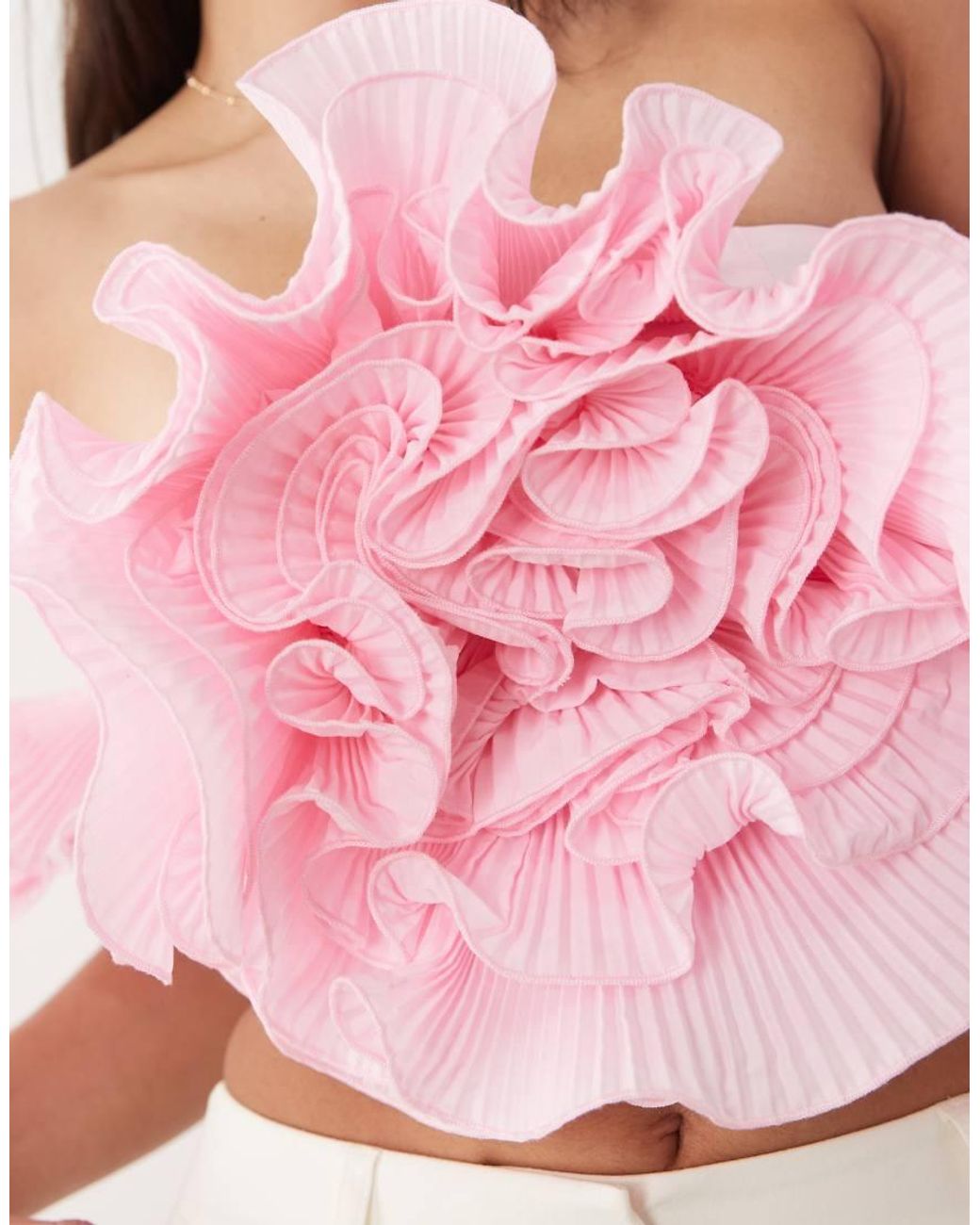 ASOS Pink Off The Shoulder Top With 3d Flower Detail