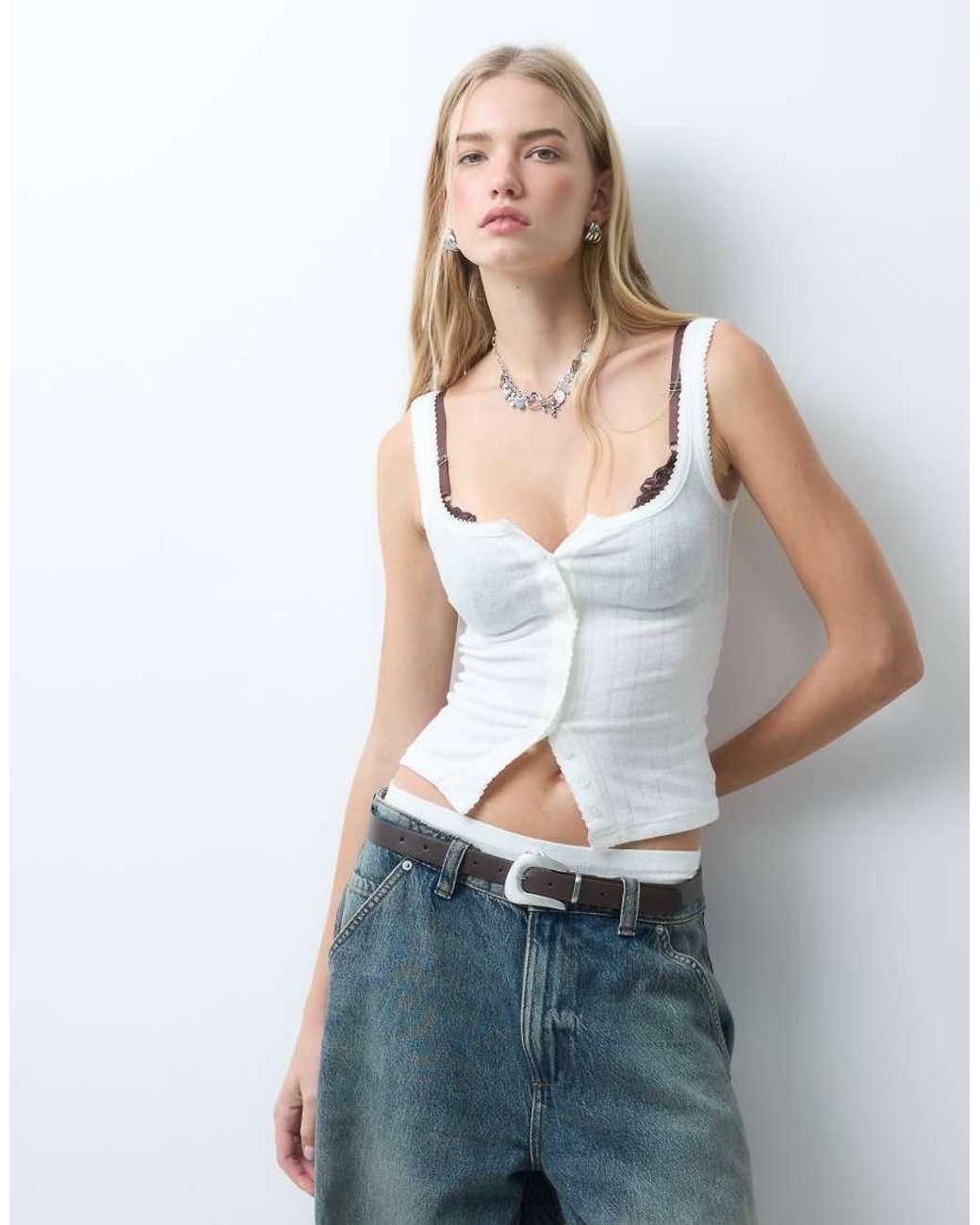 Free People White End Game Pointelle Tank Top