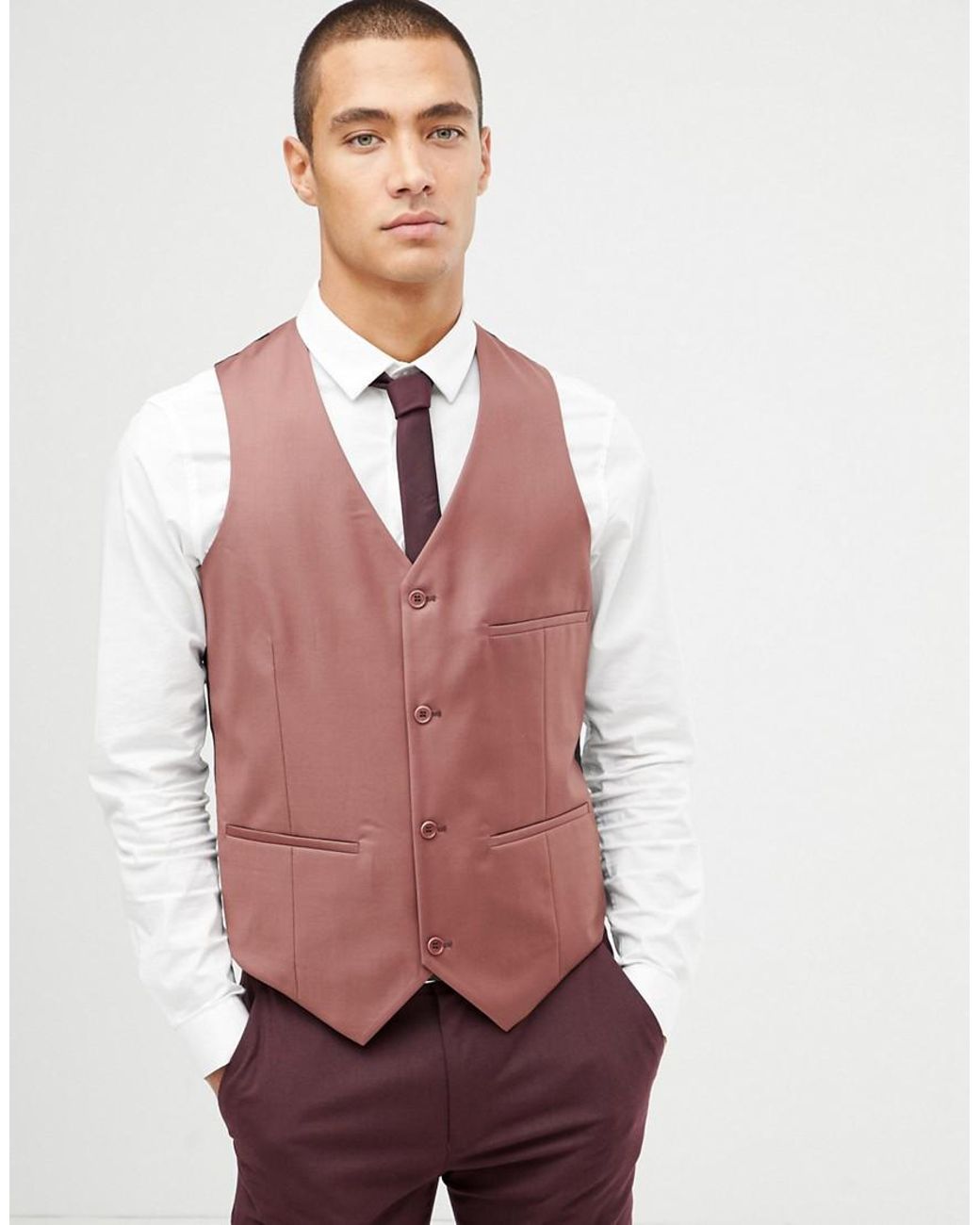 Lyst ASOS Asos Wedding Waistcoat In Light Burgundy 100 Wool in Red