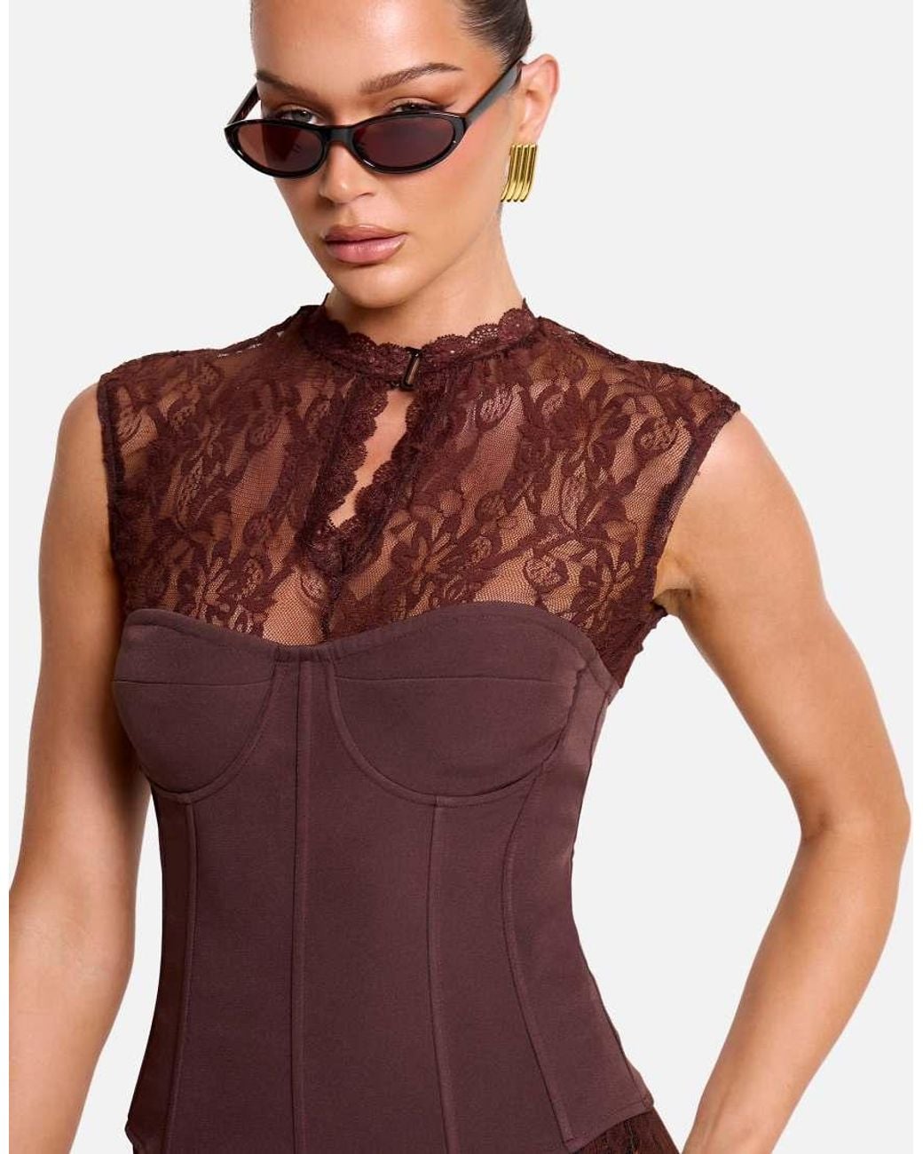 Public Desire Red Short Sleeve Sheer Floral Lace Co Ord Top