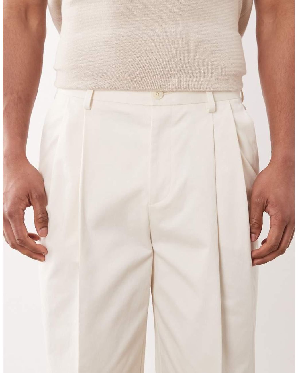 ASOS Natural Tailored Cotton Rich Wide Leg Chino Trousers for men