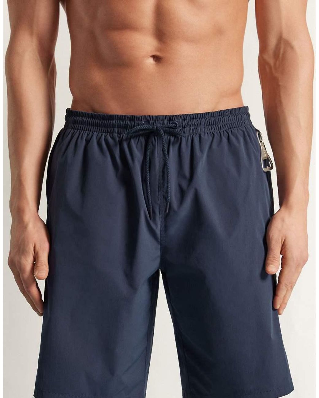 Intimissimi Blue Long Solid-Colour Swim Trunks for men