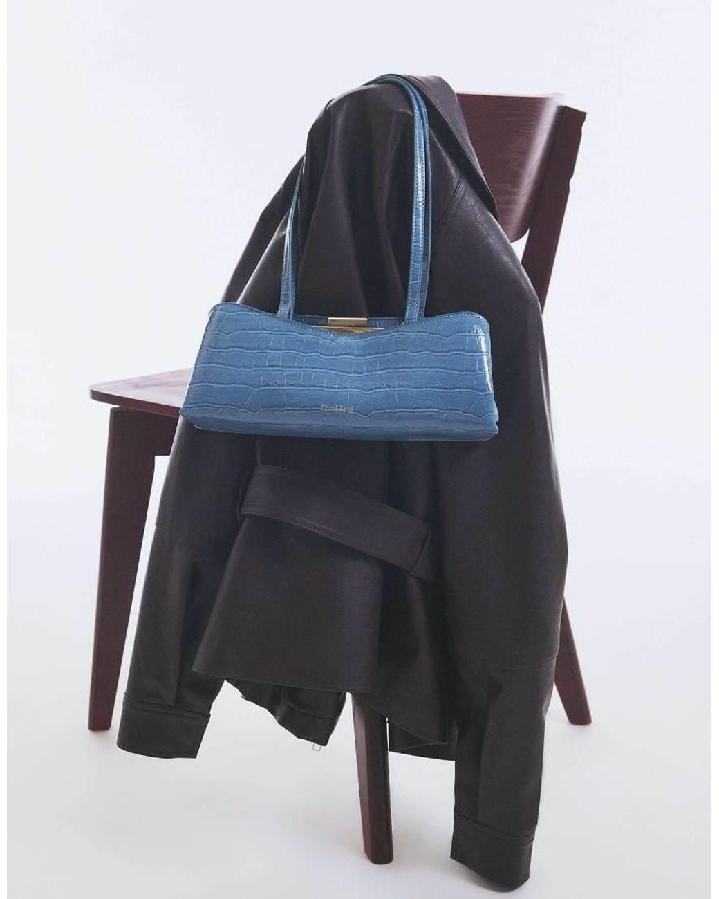 River Island Blue Croc Print Metal Frame Shoulder Bag
