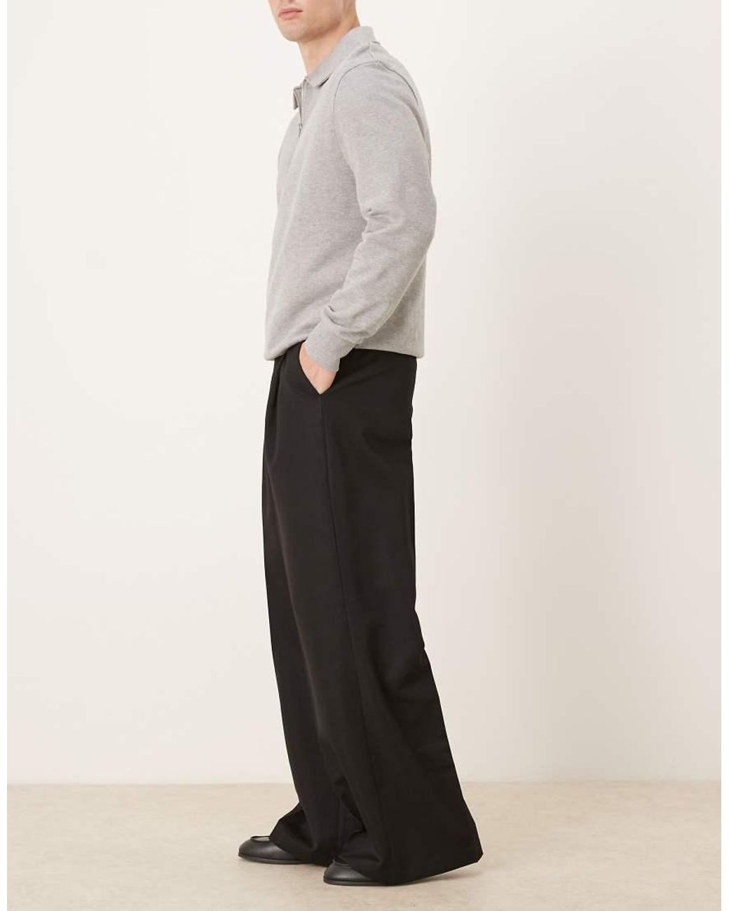ASOS Black Smart Pleated Loose Leg Pants for men