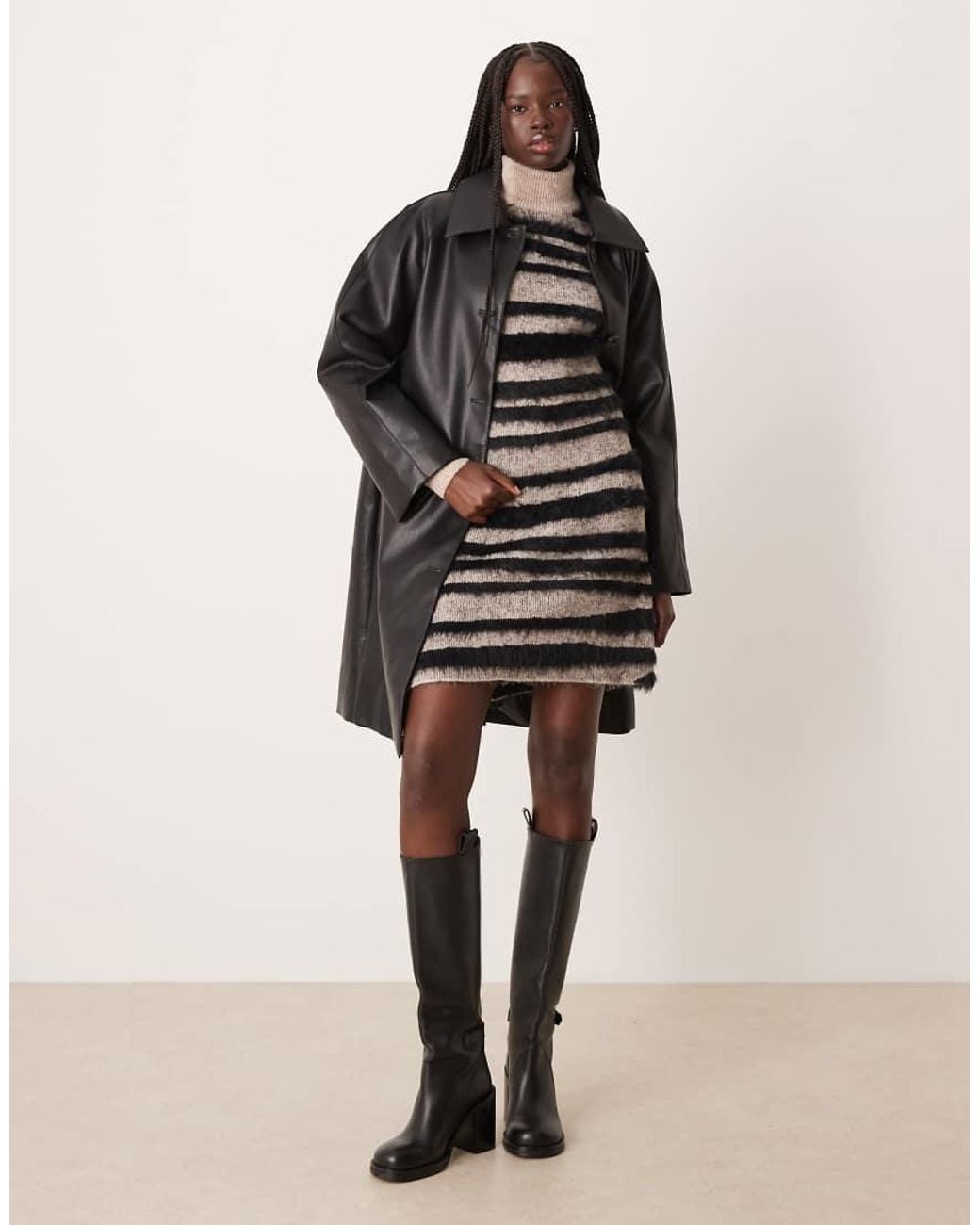 Vila Natural Zebra Textured Knitted Mini Dress