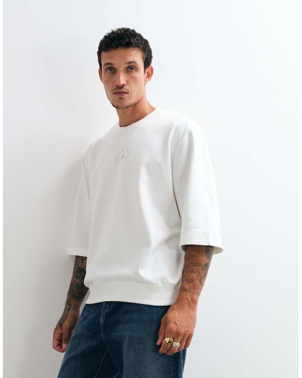 Gap White Crew Neck Short Sleeved Logo Sweat Top for men