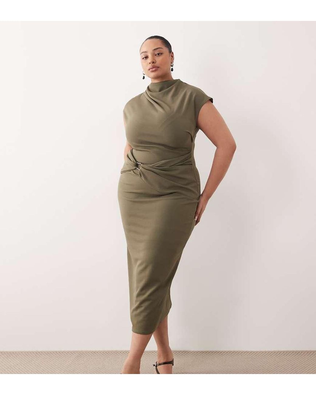 ASOS Green Cap Sleeve Wrap Trim Midi Dress