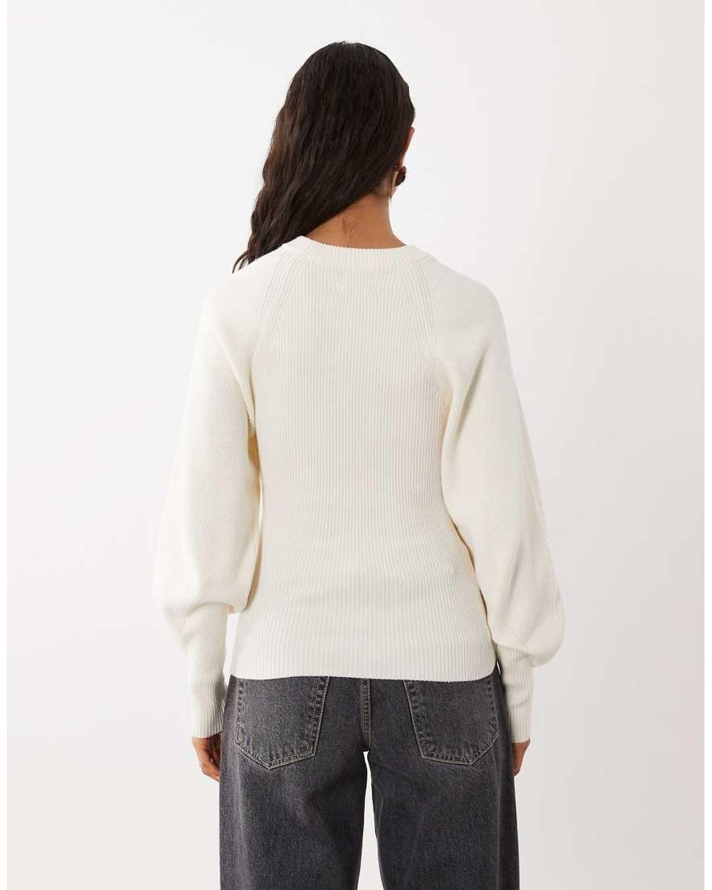 ASOS White Structured Knitted Volume Sleeve Top
