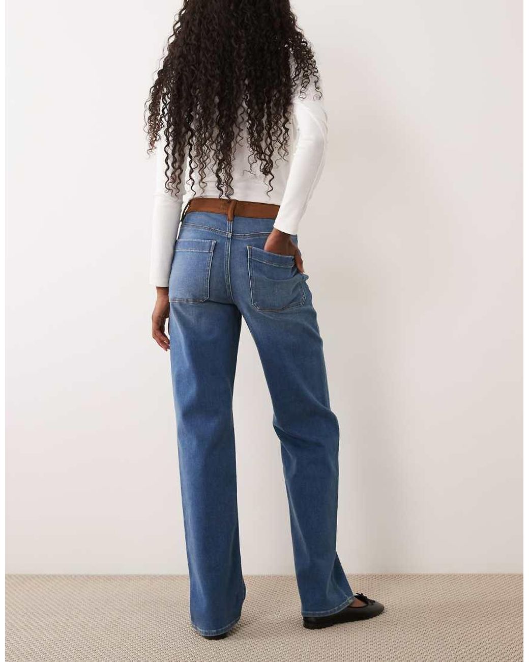 GOOD AMERICAN Blue Good Waist True Straight Leg Jeans With Contrast Pocket Detail