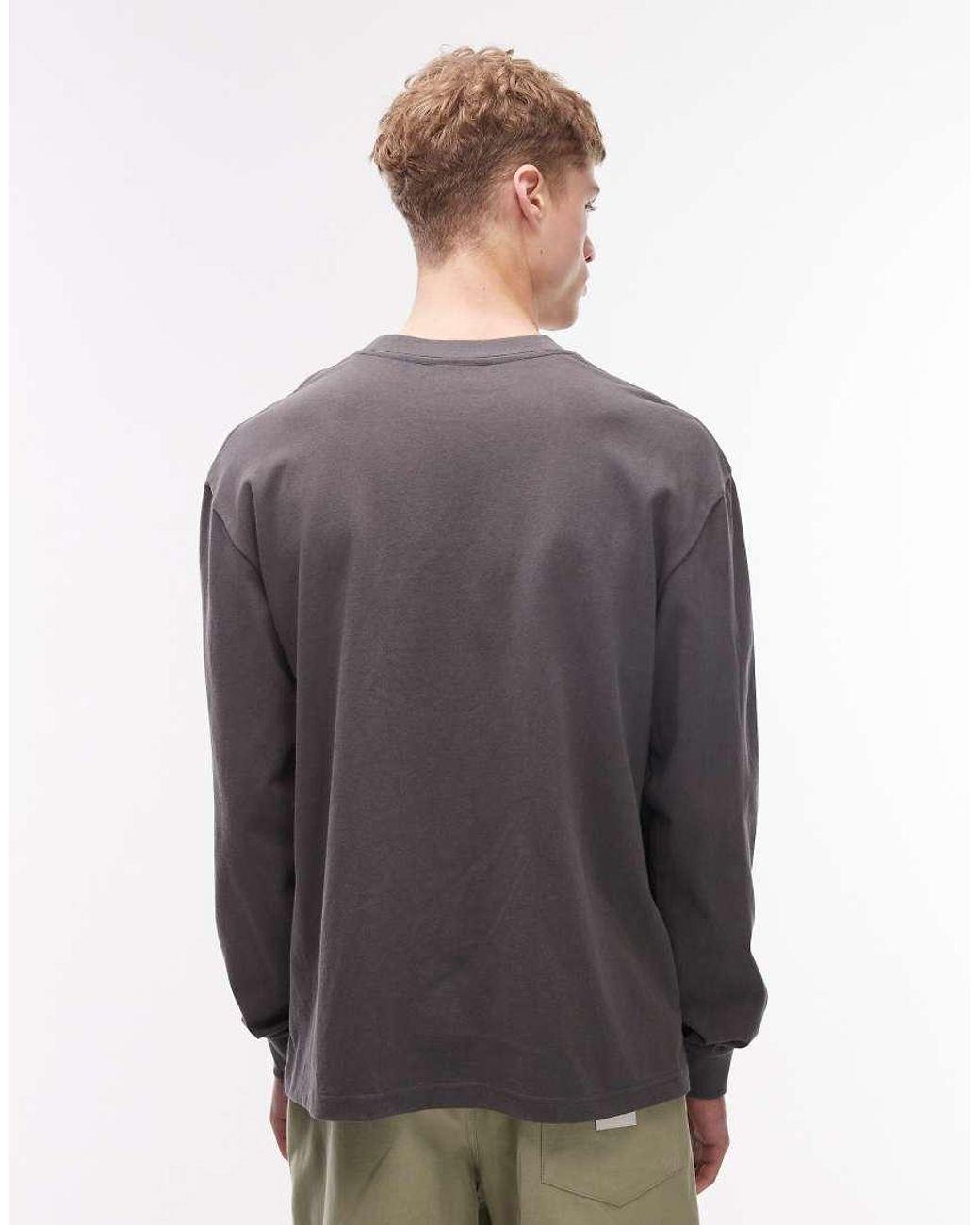 Rhythm Gray Vintage Embroidered Long Sleeve T-shirt for men
