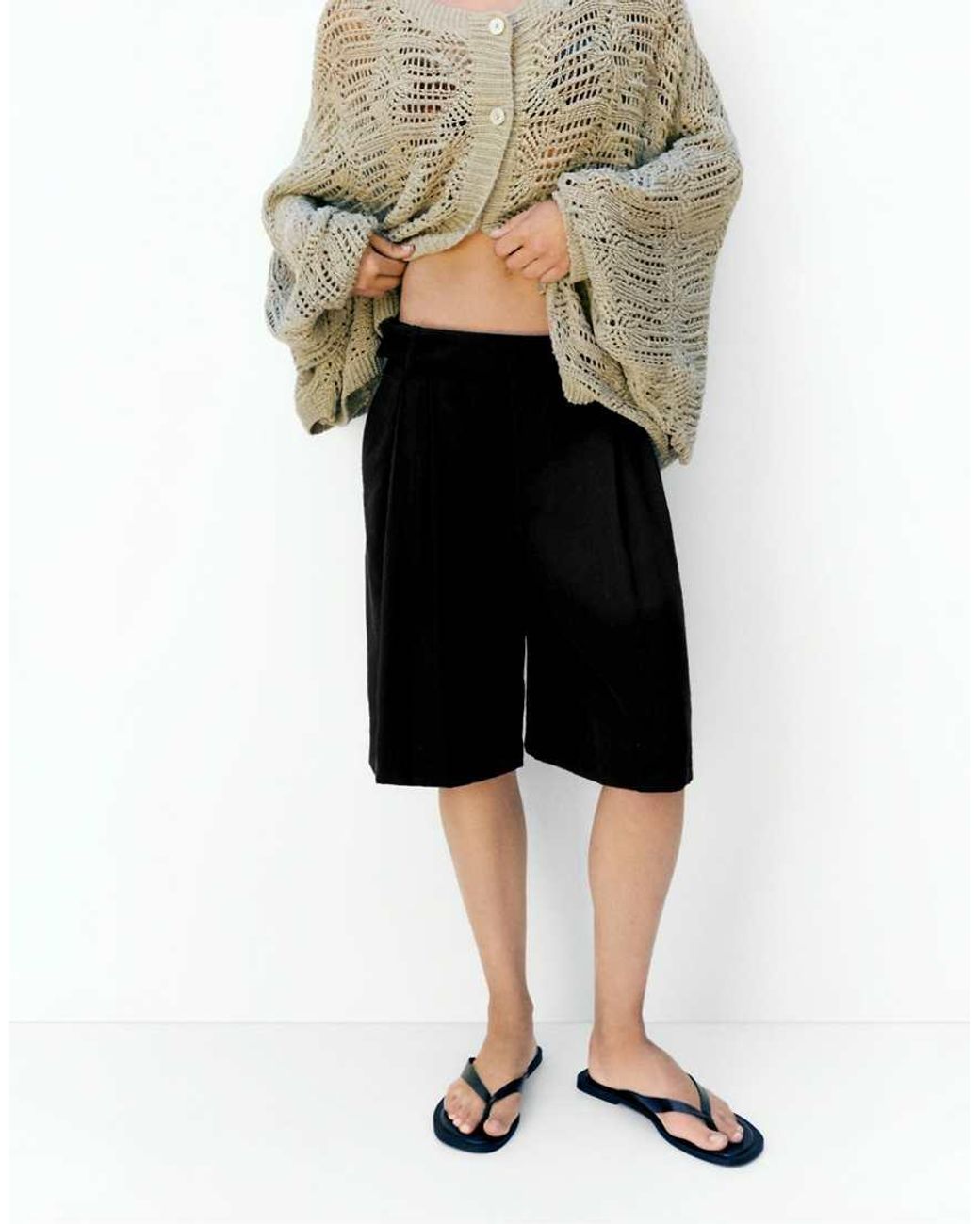 Pull&Bear Natural Formal Bermuda Shorts With Pleats