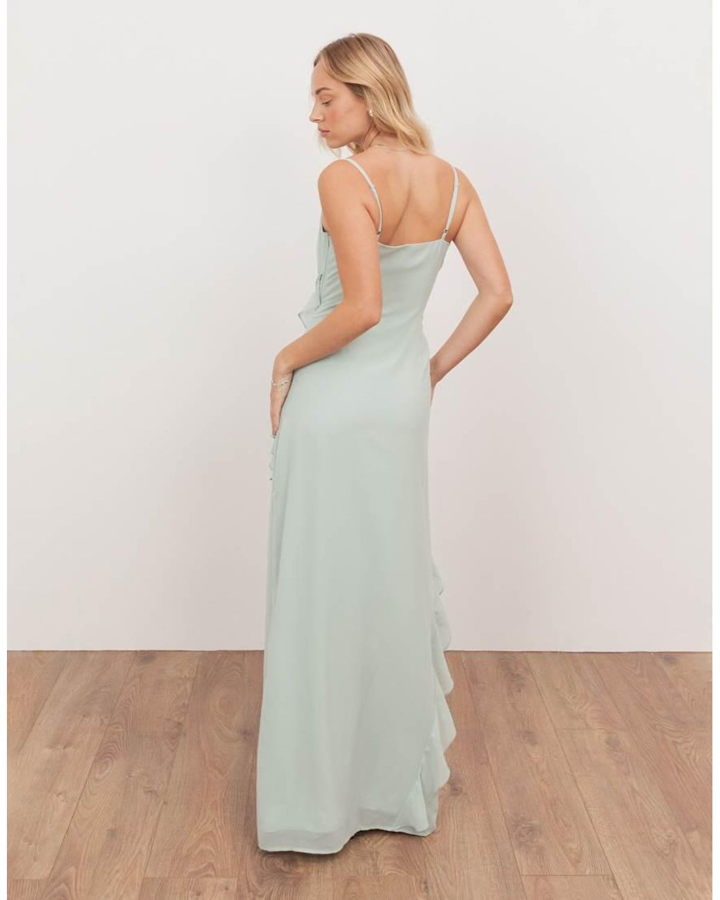 ANAYA Green Waterfall Ruffle Cowl Neck Cami Maxi Dress