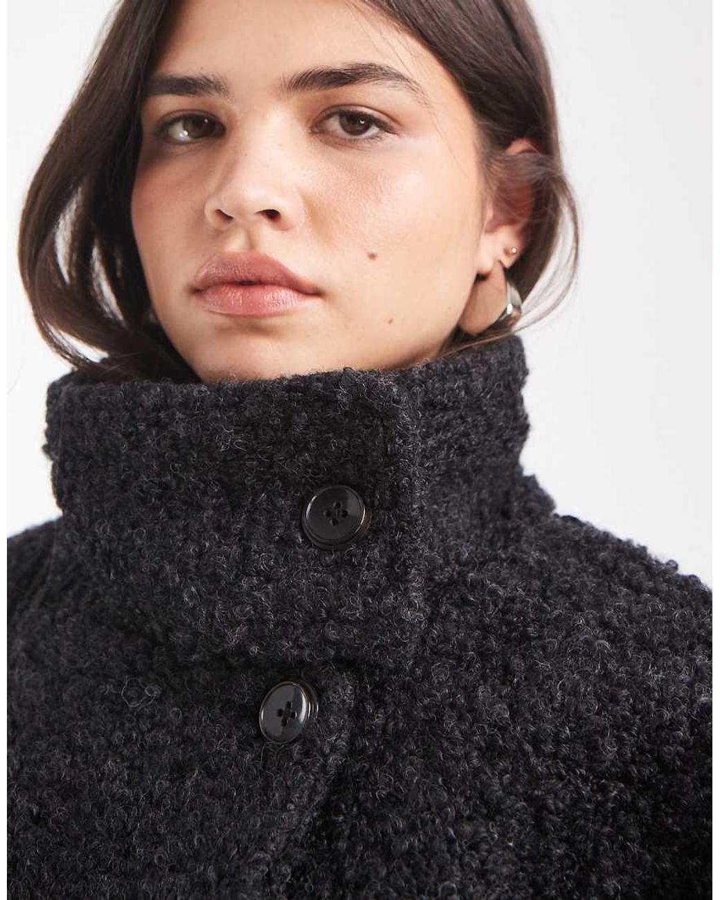 Object Blue Premium Funnel Neck Wool Blend Short Borg Coat
