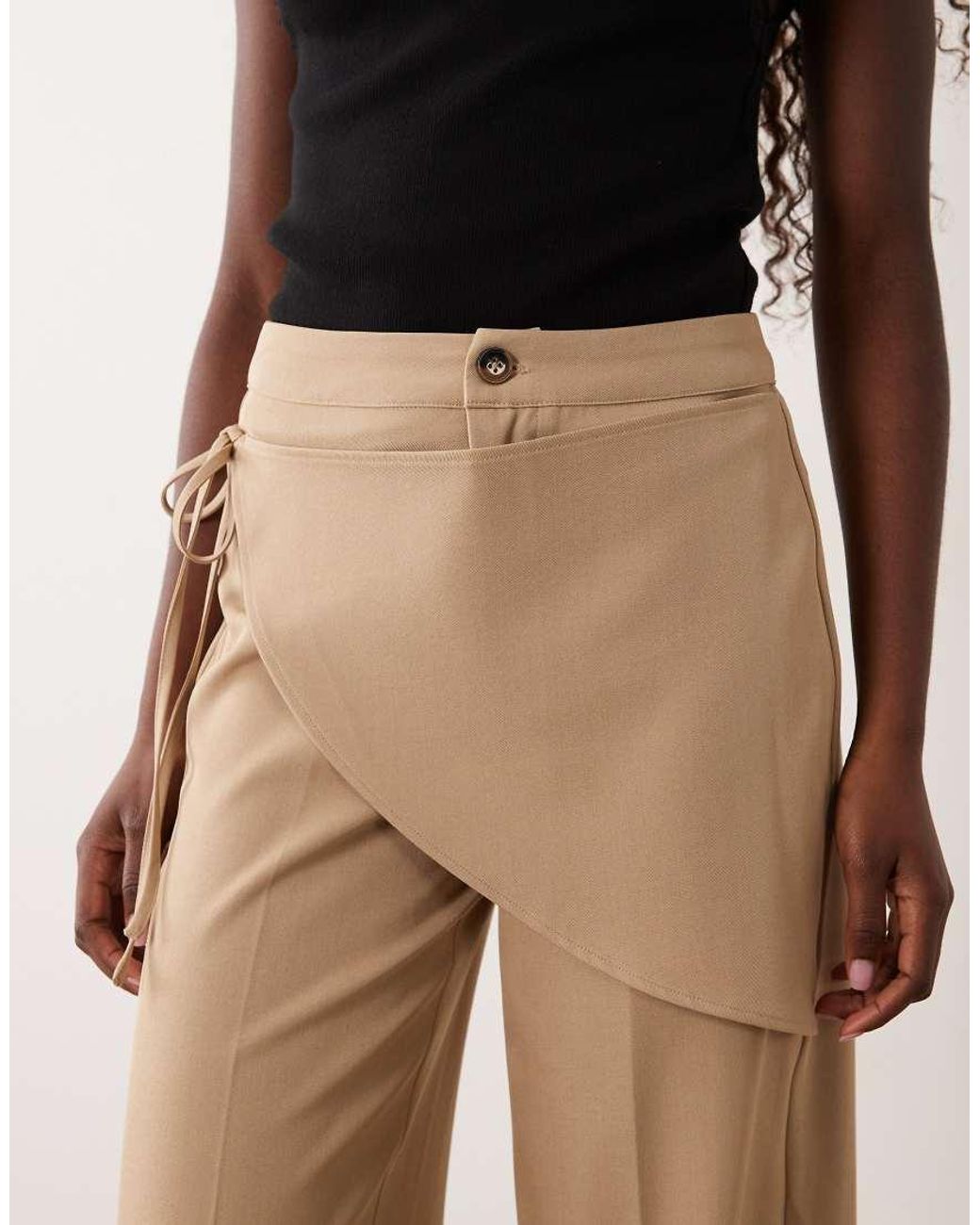 The Frolic Natural Wrap Front Tie Straight Leg Pants
