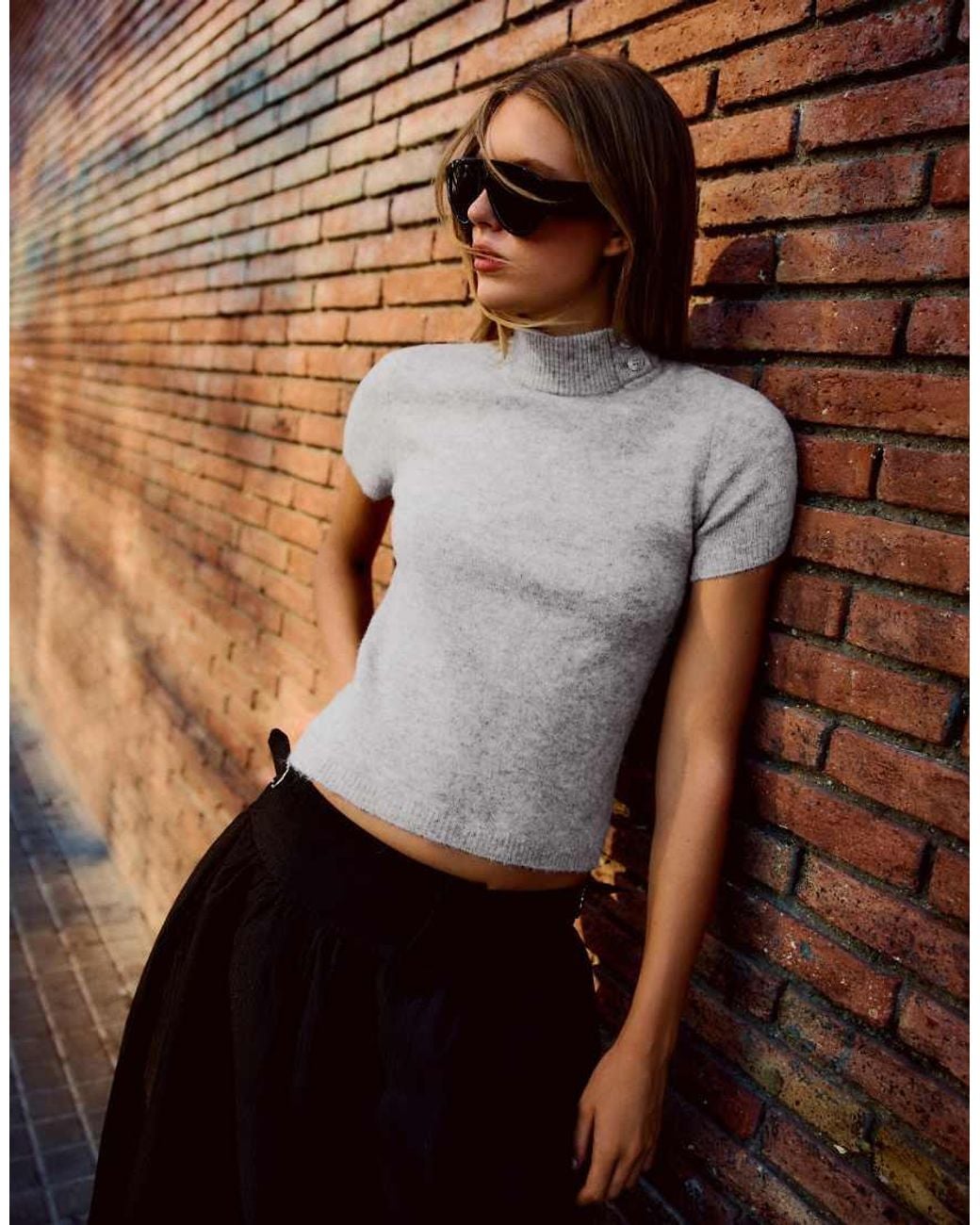 Bershka Brown Short Sleeve Mock Turtleneck Jumper