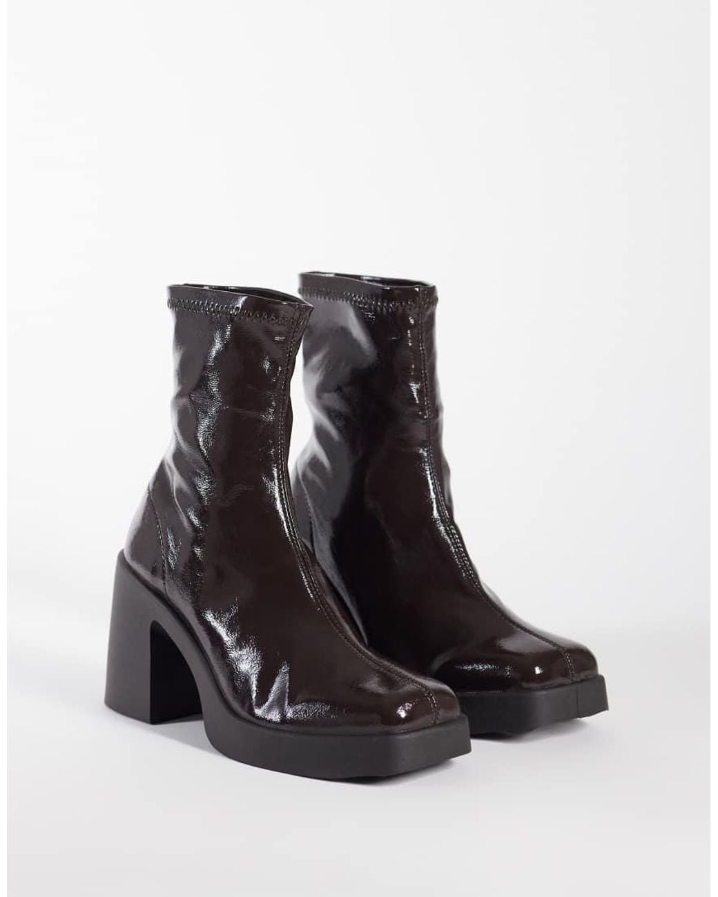 ASOS Black Wide Fit Edison Square Toe Chunky Heeled Sock Boots