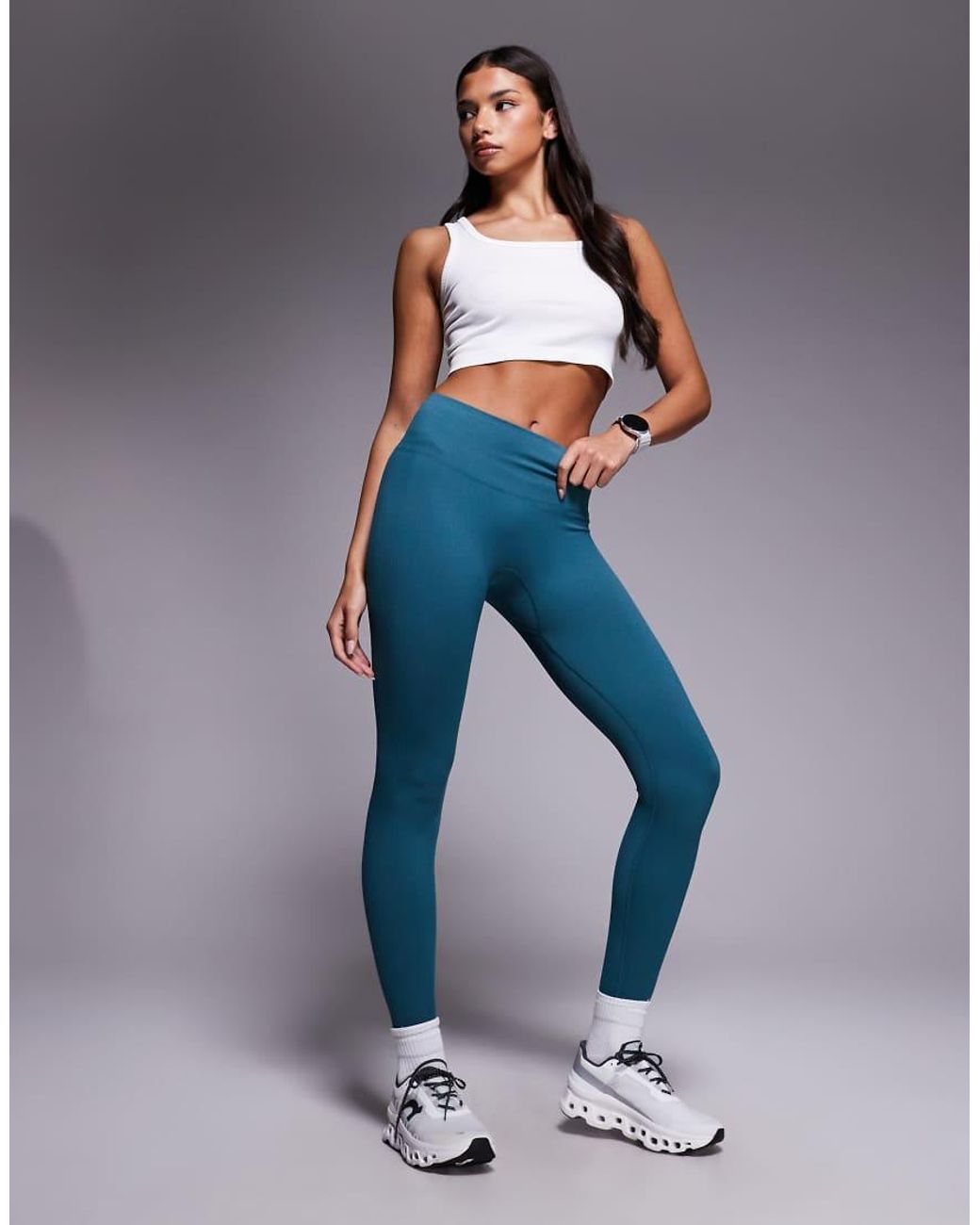 4505 Blue Seamless Rib Square Neck Cropped Active Singlet