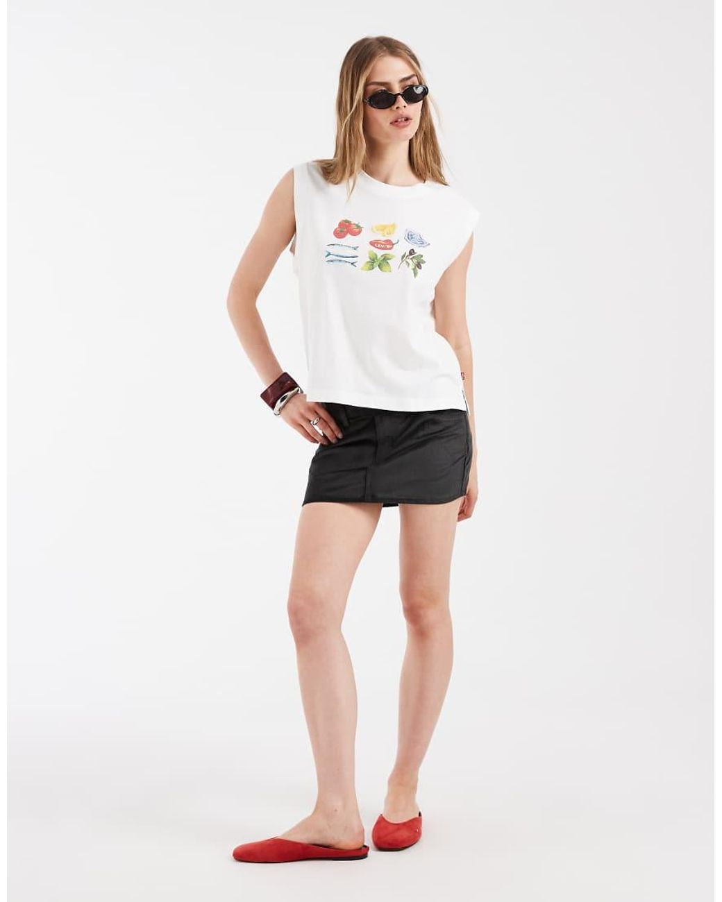 Levi's White Boxy Tank Top With Fruit Print