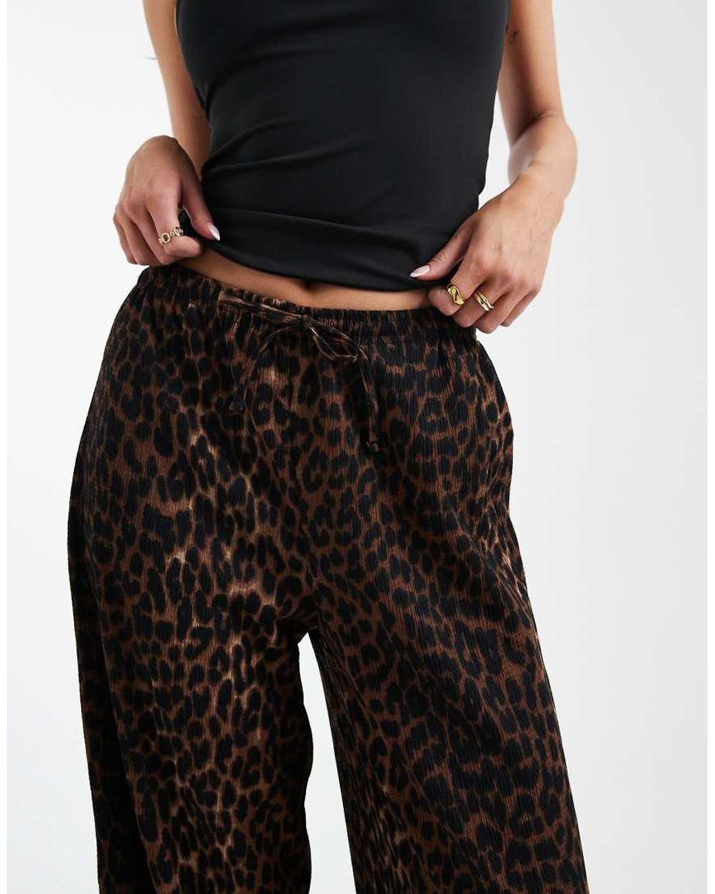 ONLY Black Plisse Wide Leg Trousers