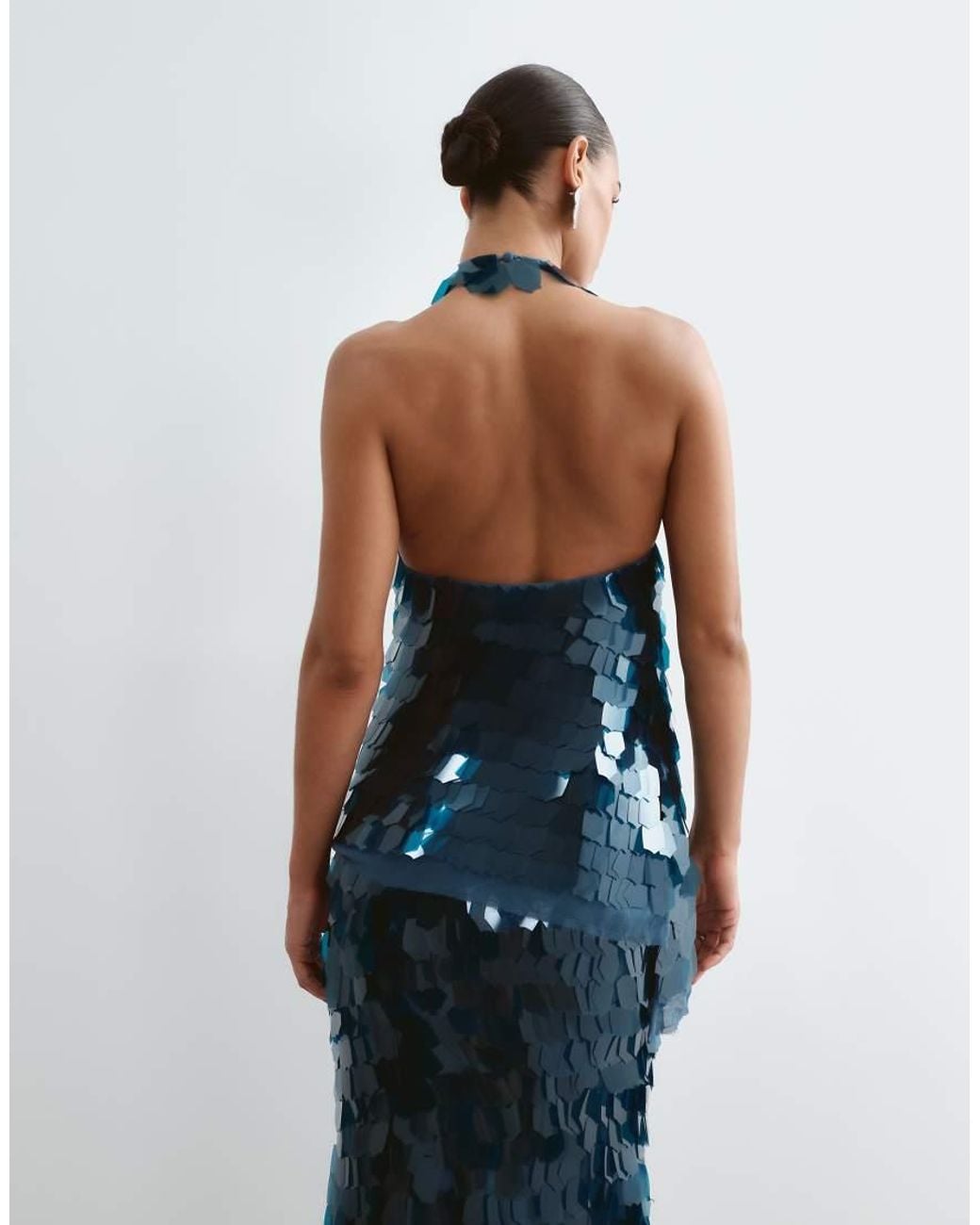 ARRANGE Black Embellished Shard Sequin Longline Halter Neck Top Set