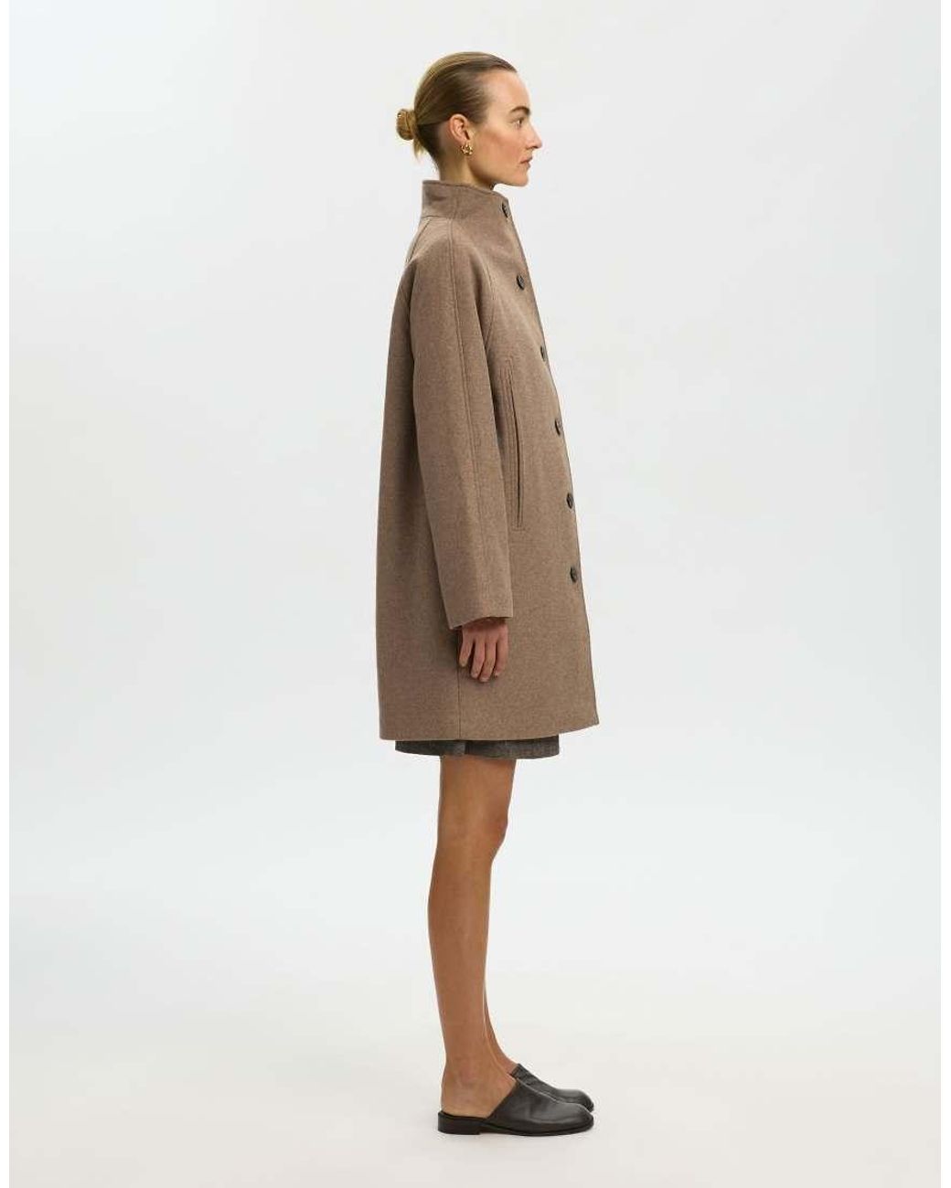 SELECTED Natural Zia-vinni Wool Blend Raglan Sleeve Knee Length Coat