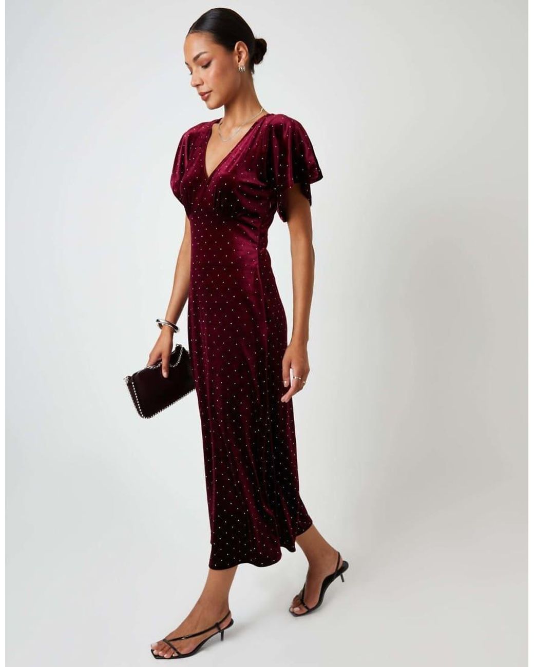 Threadbare Red Velvet Hotfix Underbust Midaxi Dress