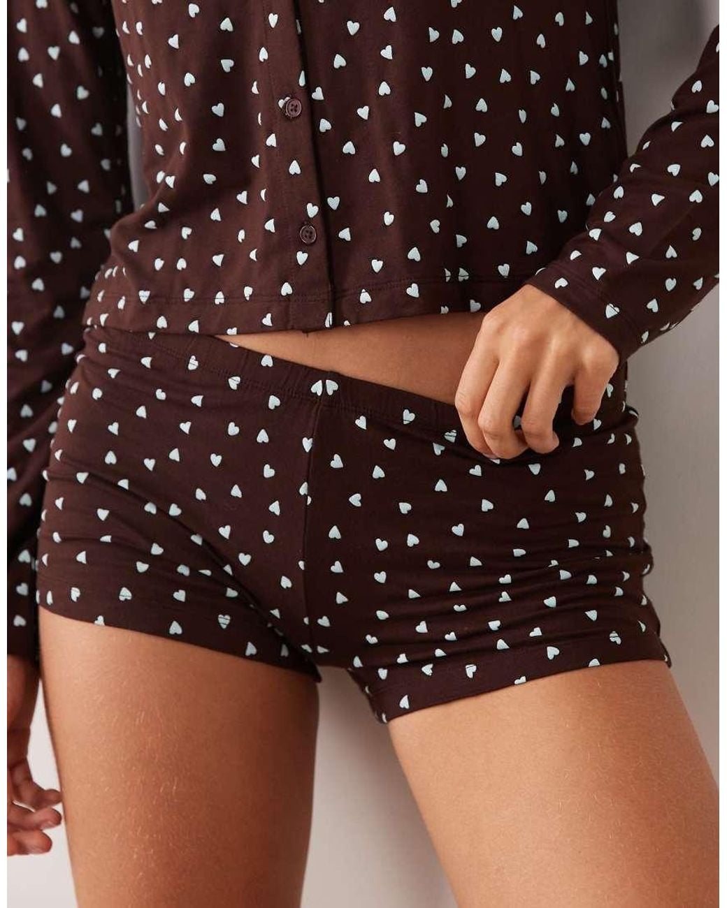 ASOS Brown Mix & Match All Over Heart Print Pyjama Shorts