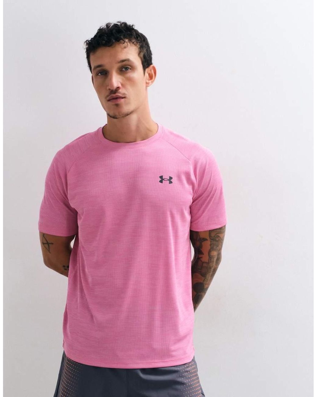 Under Armour Pink Tech Textured Short Sleeve T-shirt for men