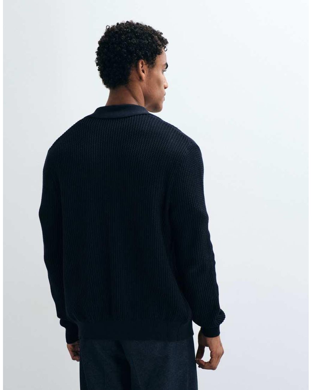 Mango Blue Knitted Button Through Cardigan for men