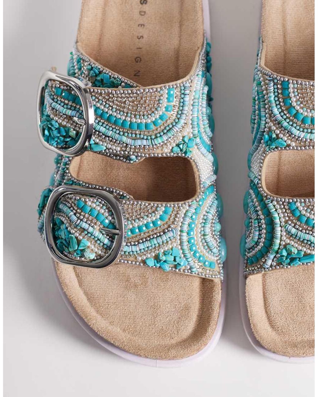 ASOS Blue Frost Beaded Double Strap Sandals