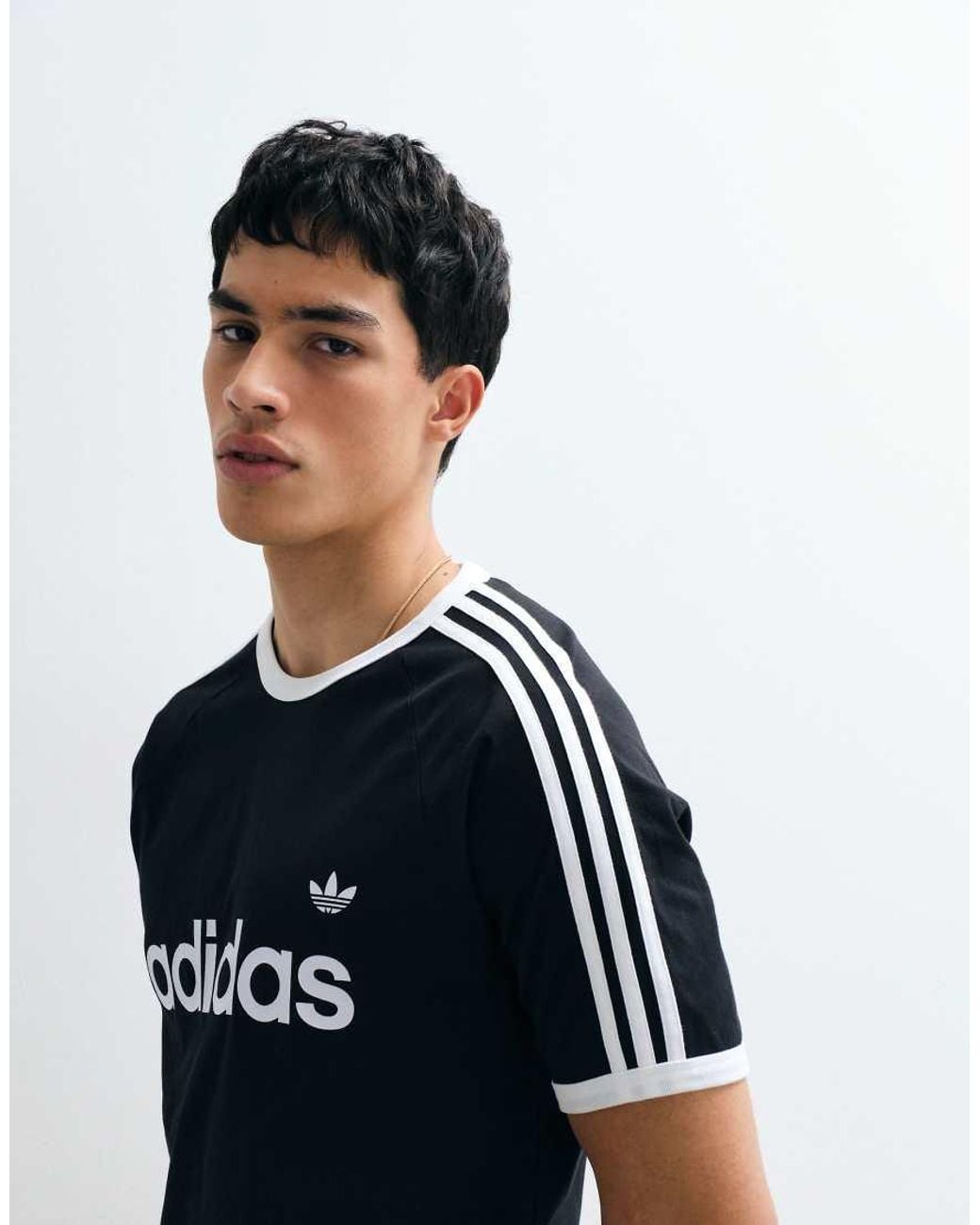 Adidas Originals Black Three Stripe Ringer T-shirt for men