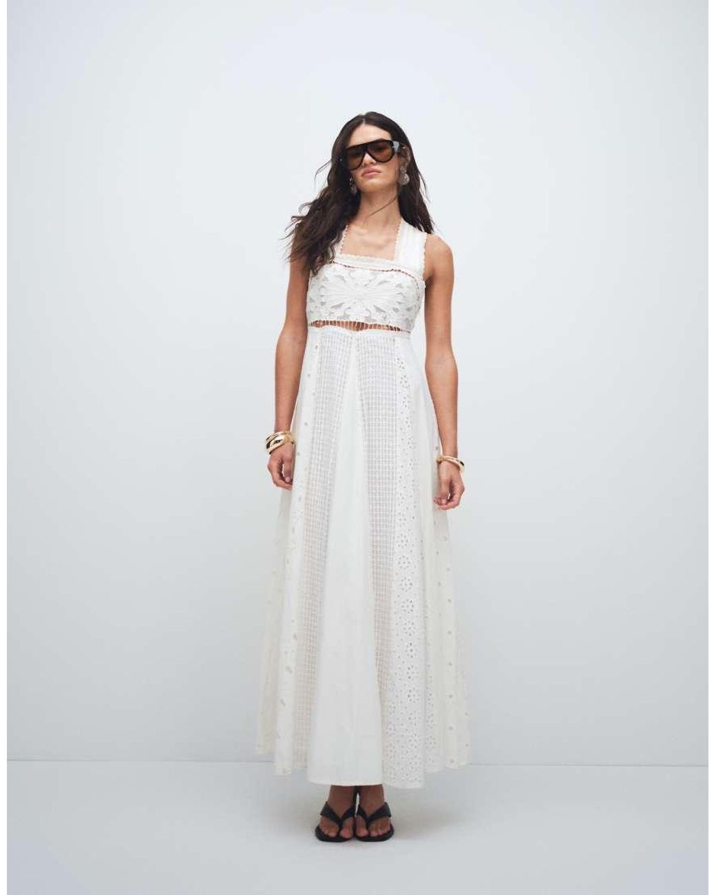 TOPSHOP White Cutwork Broderie Mixed Trapeze Maxi Dress
