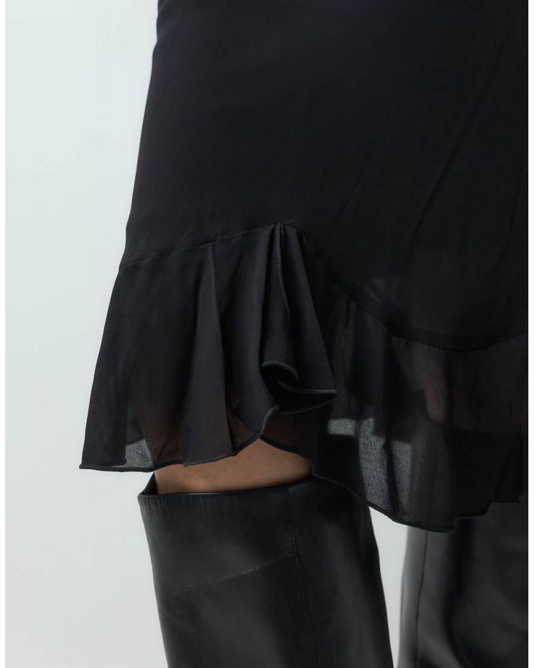 ARKET Gray Low Waist Frill Hem Midi Skirt