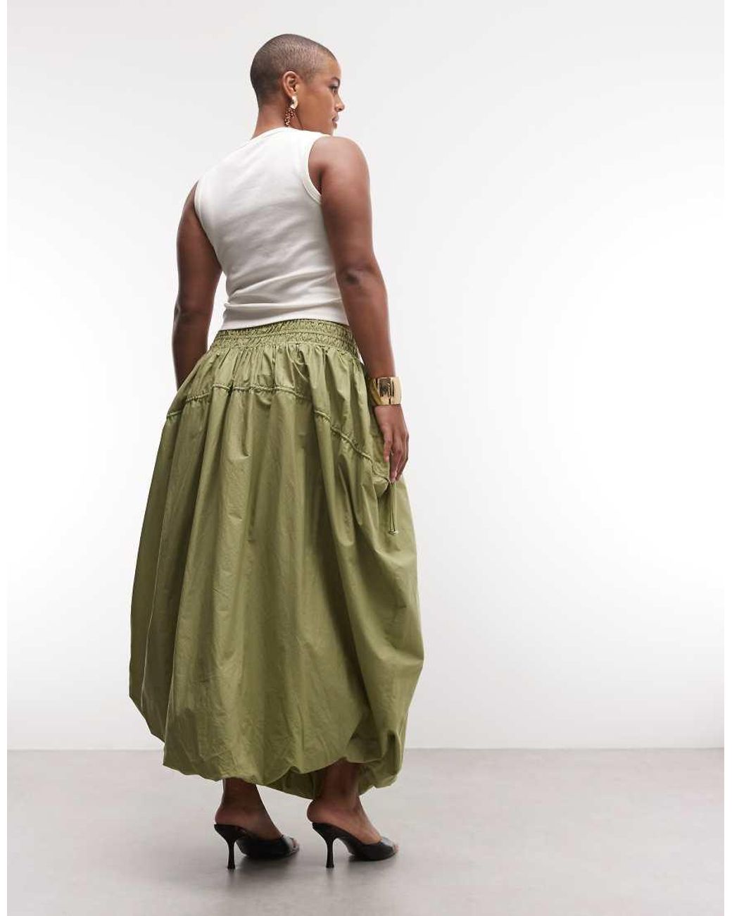 ASOS Green Asos Design Curve Adjustable Drawstring Pocket Detail Volume Midi Skirt