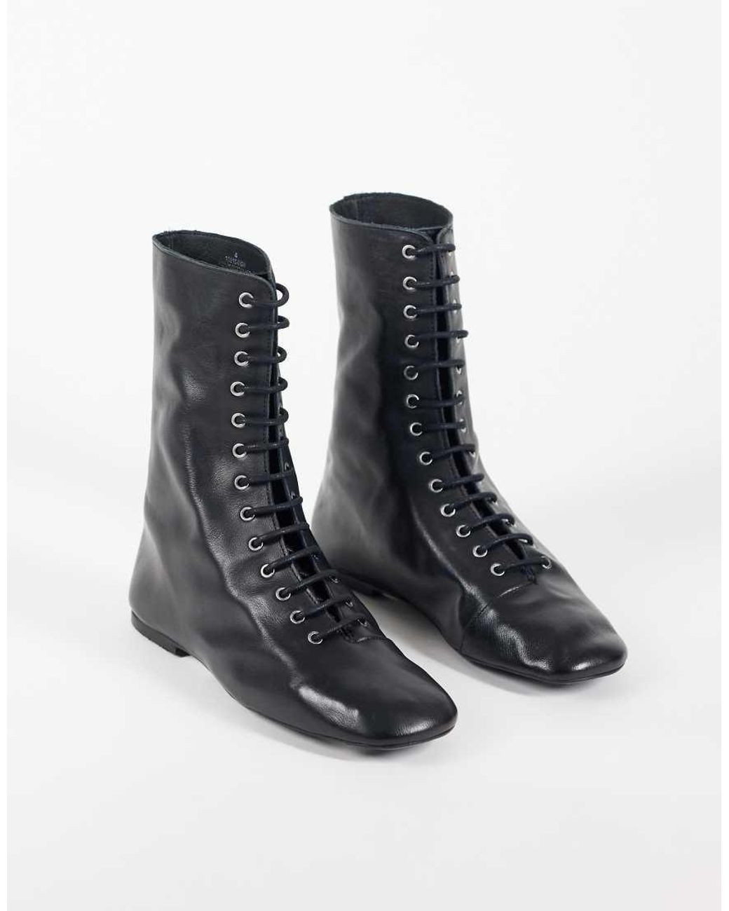 ASOS Blue Anais Real Leather Lace Up Sock Boots