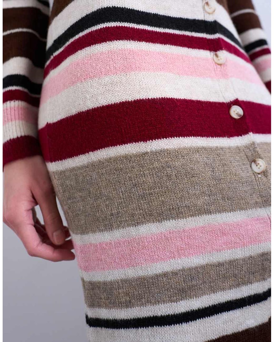 TOPSHOP White Knitted Longline Stripe Cardigan