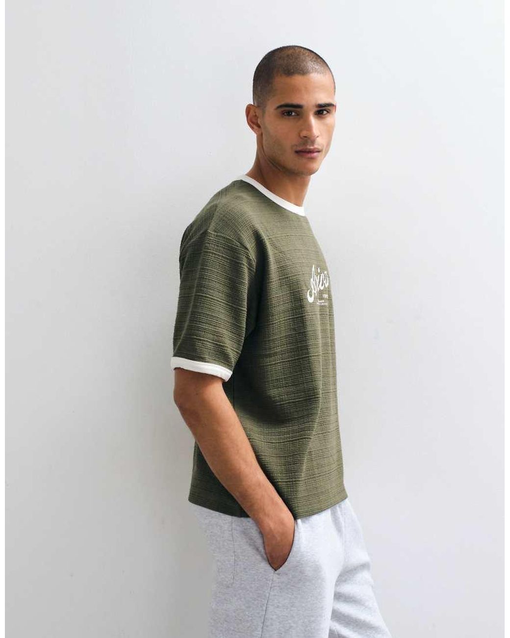 ASOS Green Boxy Relaxed Ringer T-shirt With Archiva Print for men